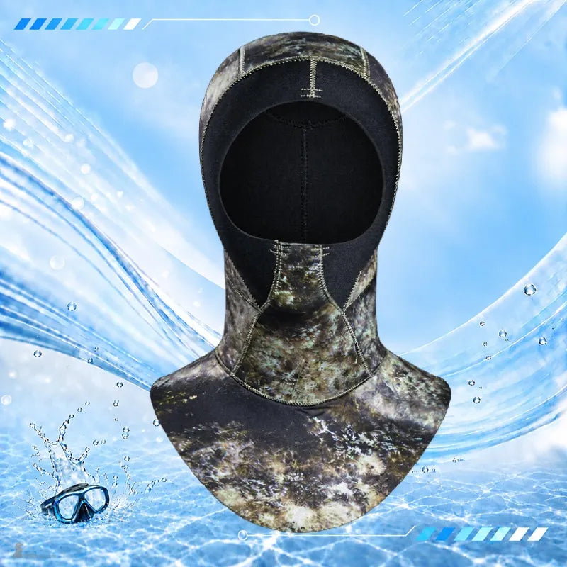 Cagoule camouflage chasse sous marine vue de face, ouverture 1 trou dégageant le visage - Espace Cagoules