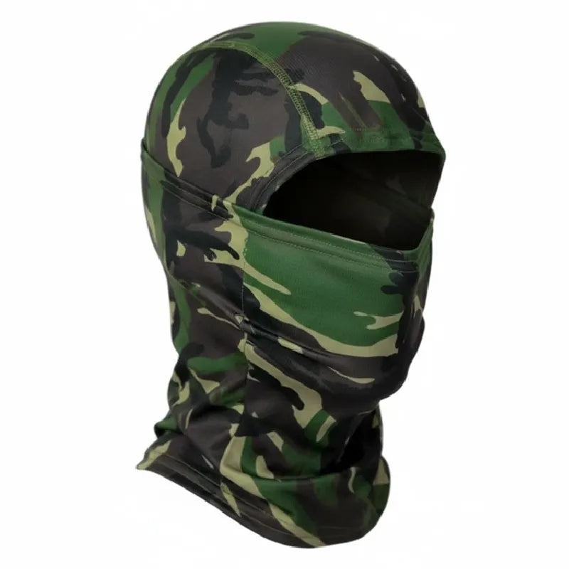 Kamouflage militärhuva i stretchigt, andningsbart tyg, med ergonomisk form och ett hål, profilvy som framhäver djungelkamouflage – Huva Space