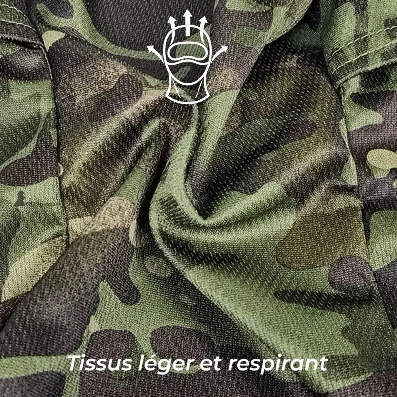 Kamouflage militärhuva i mikroventilerande och elastiskt tyg, med 1 hål, sett framifrån i platt läge som visar digital ökenkamouflage – Utrymme för huvor