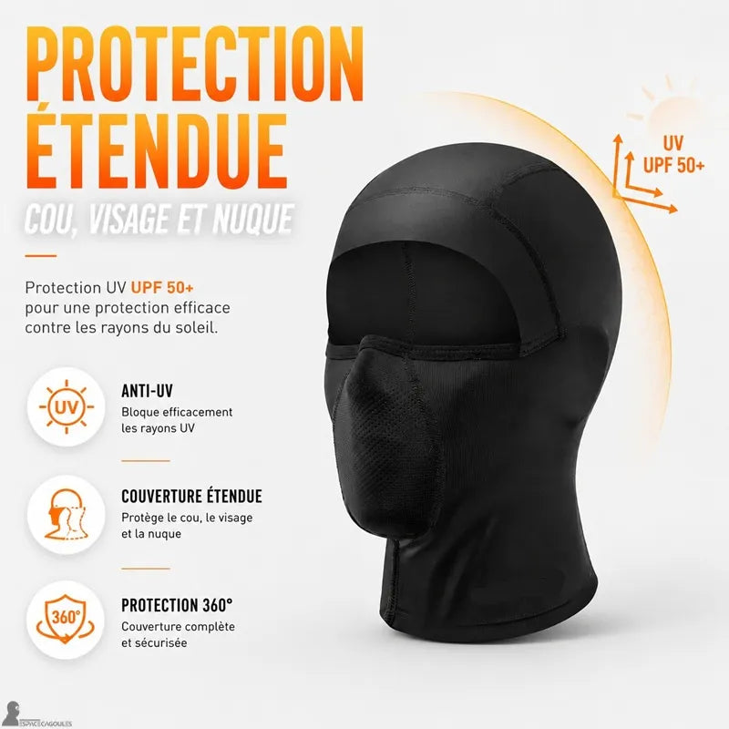 Cagoule moto GripFit avec protection UV UPF 50+ couvrant le cou, le visage et la nuque - Espace Cagoules