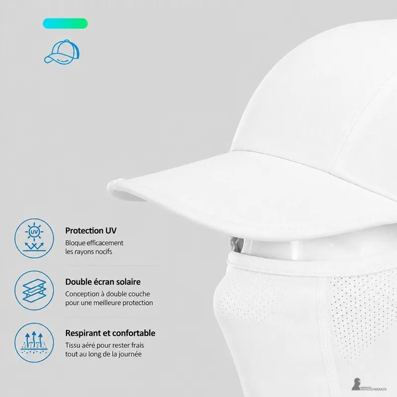 Détail de la visière et des alvéoles latérales sur le modèle blanc de la cagoule casquette femme - Espace Cagoules