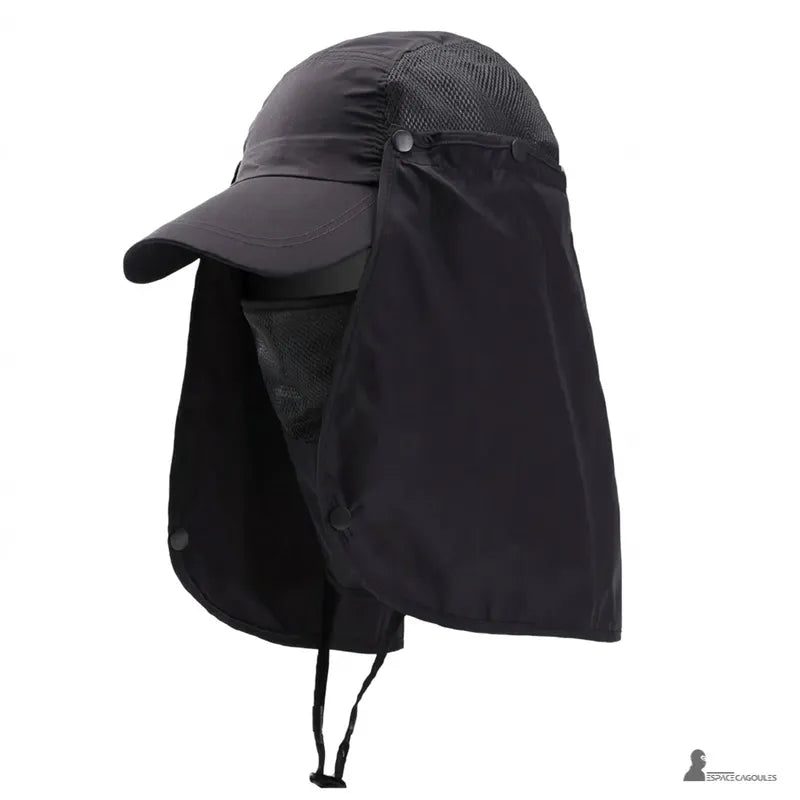 Cagoule casquette modulable gris foncé protection faciale et rabats latéraux vue produit isolé - Espace Cagoules