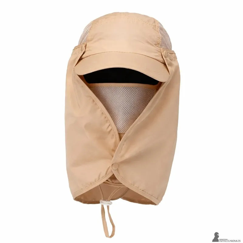 Cagoule casquette modulable couleur sable avec visière et protection faciale complète vue de face produit isolé - Espace Cagoules
