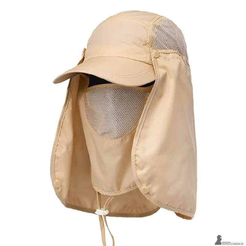 Cagoule casquette modulable beige avec protection complète visage et nuque vue produit isolé - Espace Cagoules
