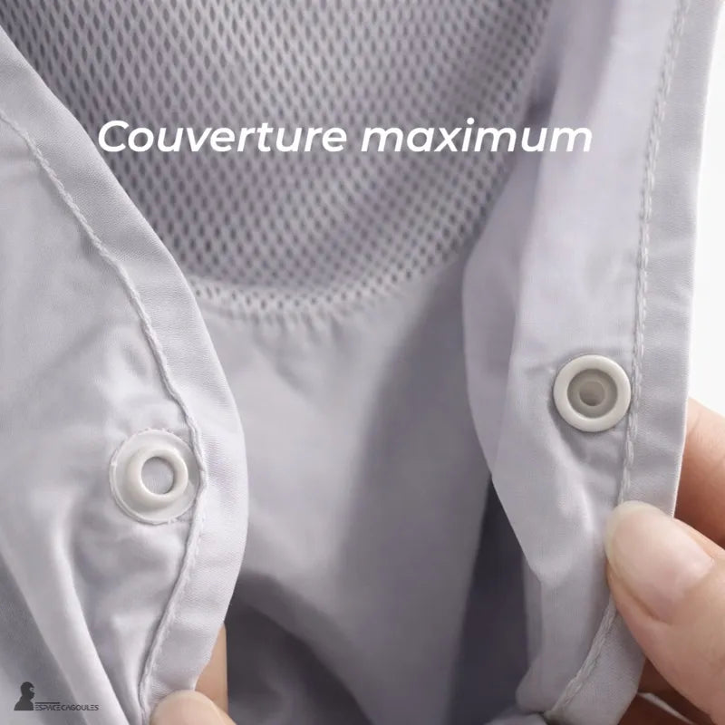 Cagoule casquette modulable avec boutons pression frontaux pour fermeture vue détail macro - Espace Cagoules