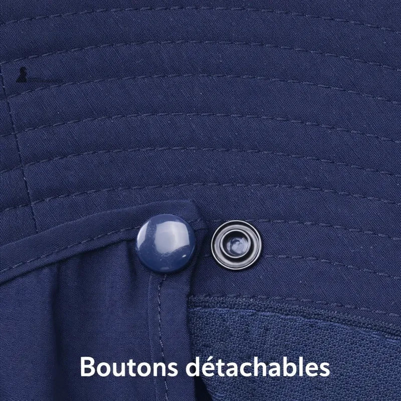 Hooded hat sun protection detail of detachable buttons on the side of the hat with visible stitching - Hooded Space