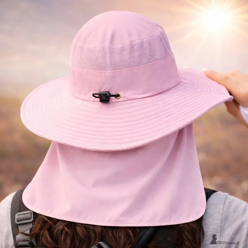 Hood hat sun protection with a long neck cover and adjustment system under the hat in sunny outdoor conditions - Space Hoods