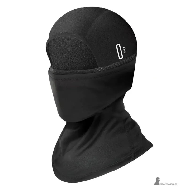 Warmes Motorrad-Haube, detaillierte Ansicht der schwarzen Vollhaube auf neutralem Hintergrund - Cagoules Raum