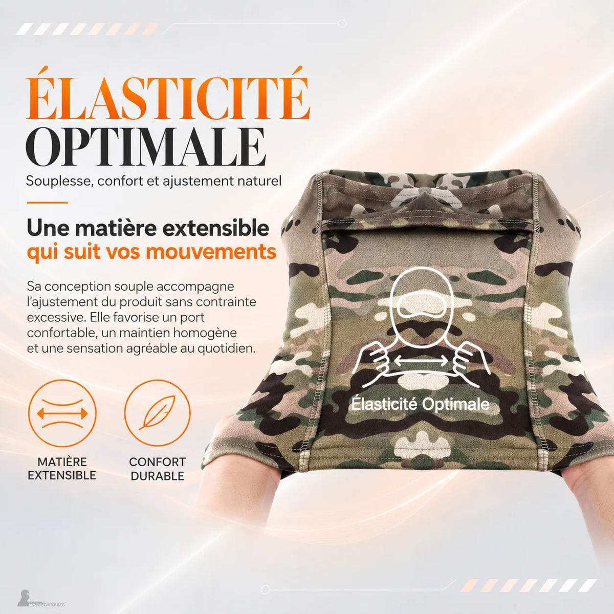 Cagoule de Chasse Polaire en polaire extensible, tissu souple montrant l’élasticité et l’adaptation à la tête, vue matière à plat – Espace Cagoules