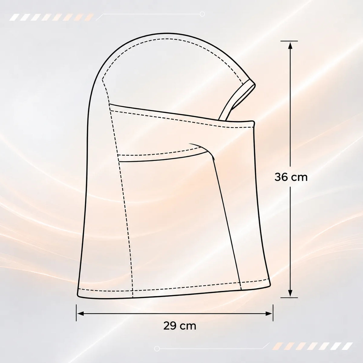 Cagoule de Chasse Polaire schéma technique montrant la forme enveloppante et les dimensions précises de la cagoule, vue à plat avec mesures – Espace Cagoules
