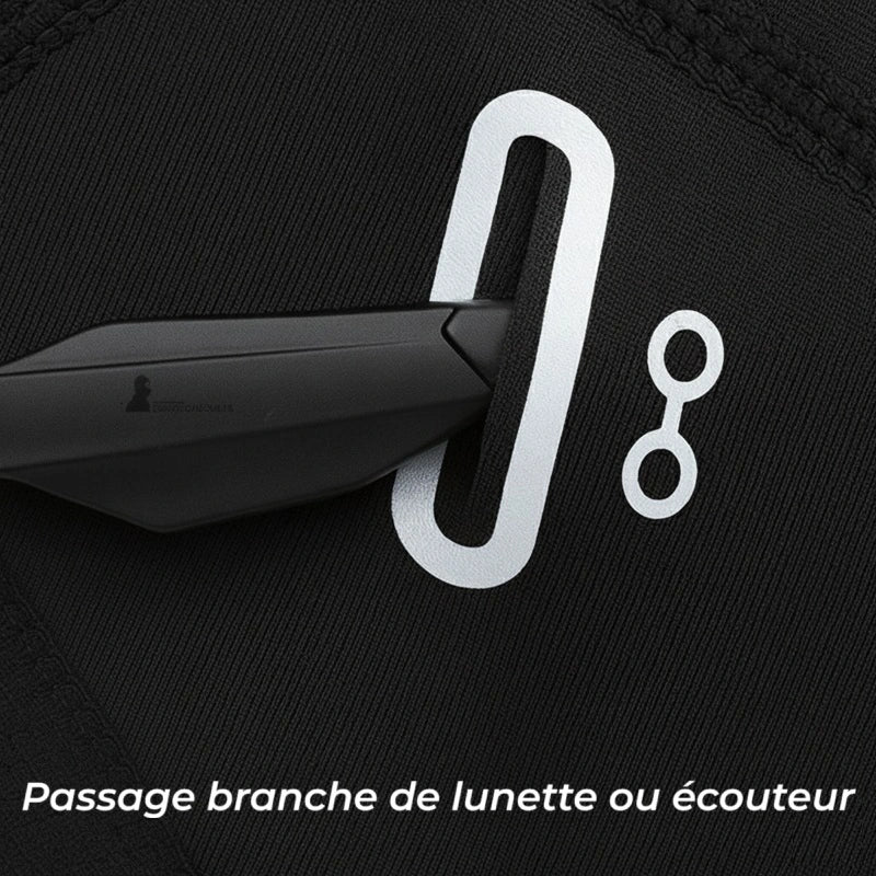 Cagoule de ski avec passage pour branche de lunettes ou écouteurs, ouverture latérale intégrée au plastron pour un port confortable sous casque