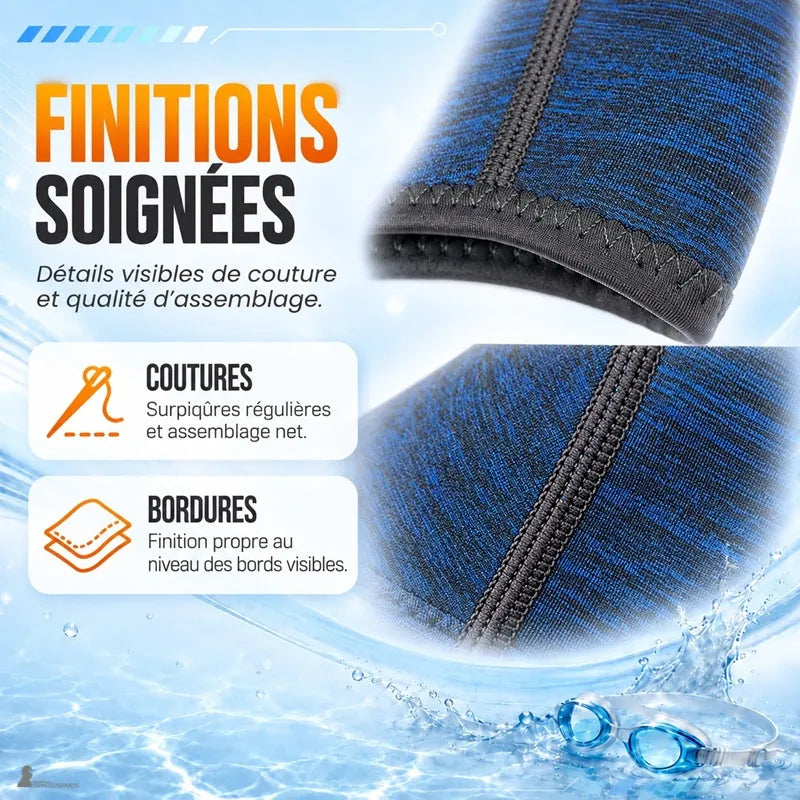 Gros plan sur les coutures renforcées et les bords doublement cousus de la cagoule de surf CapSurf - Espace Cagoules