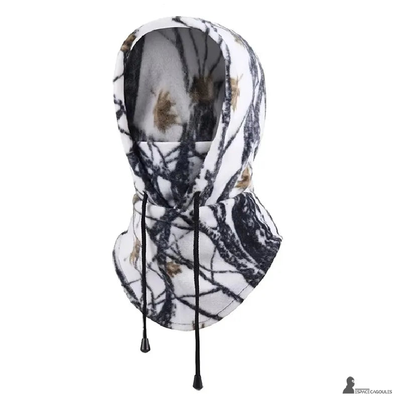 Cagoule en polaire polarhead camouflage blanc noir marron motif branches
