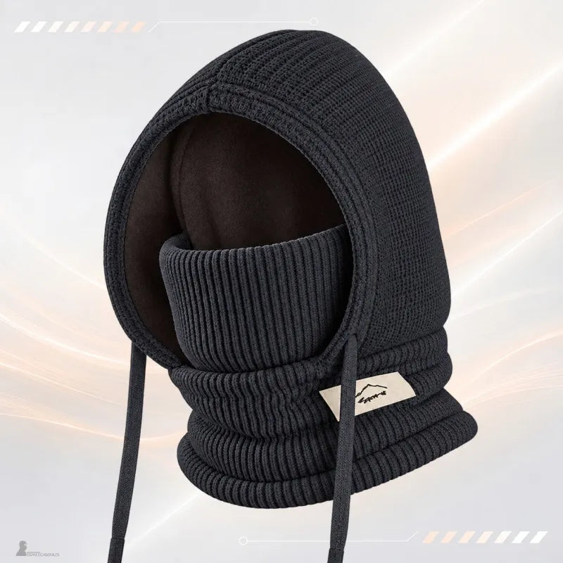 Cagoule enfant hiver noire en maille côtelée avec capuche doublée polaire et tour de cou intégré - Espace Cagoules