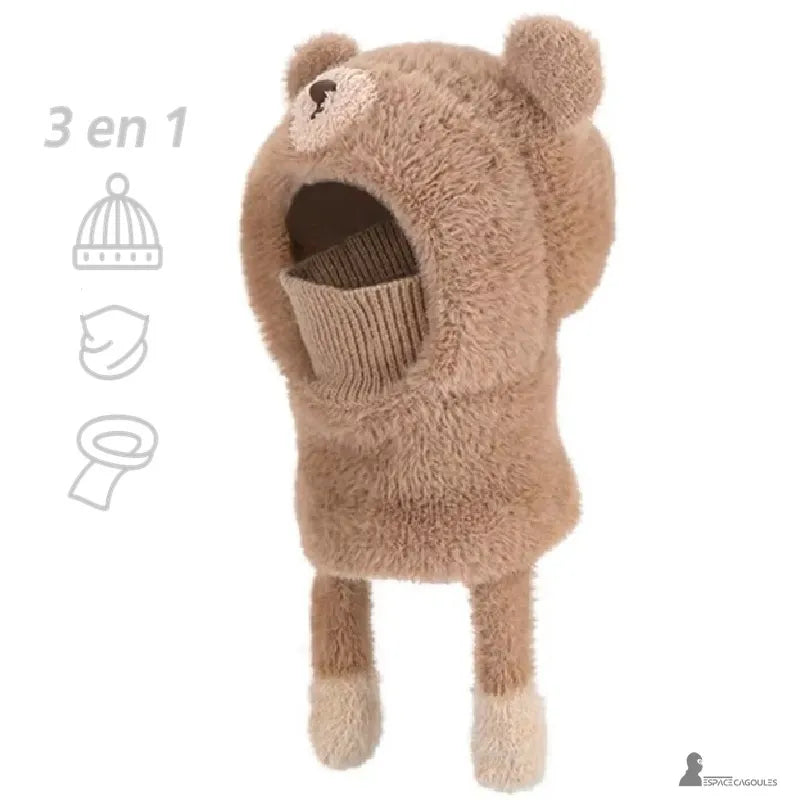 Full face balaclava for children with a 3-in-1 concept combining balaclava, neck warmer, and face protection, product view explanatory on a light background - Espace Cagoules.