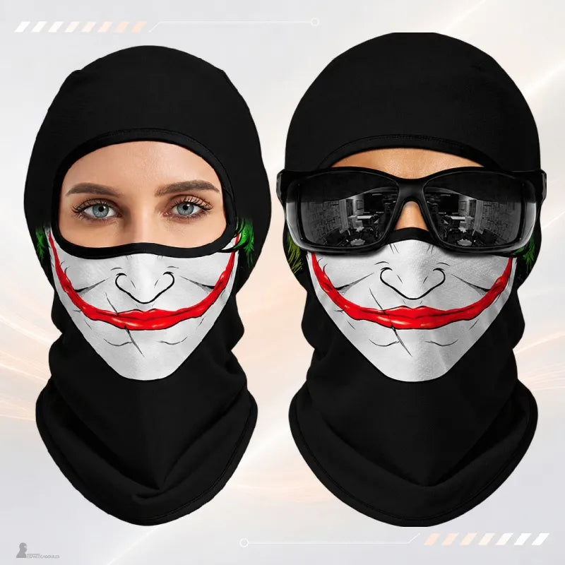 Cagoule fantaisie Comik noire à imprimé sourire de clown rouge sur visage blanc - Espace Cagoules