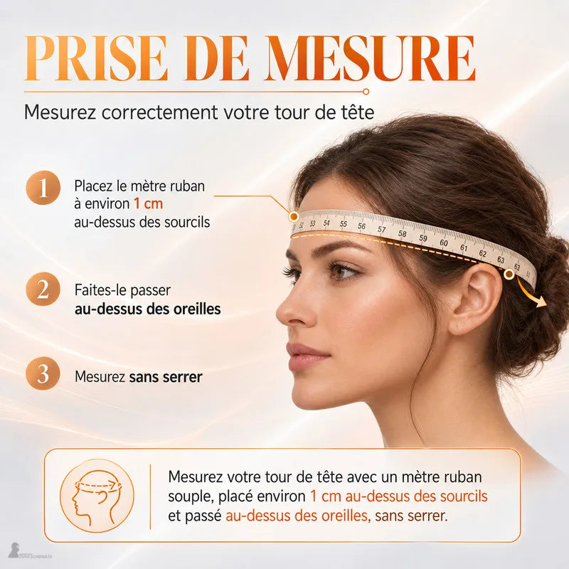 Schéma de prise de mesure du tour de tête au mètre ruban pour choisir la cagoule Paloma - Espace Cagoules