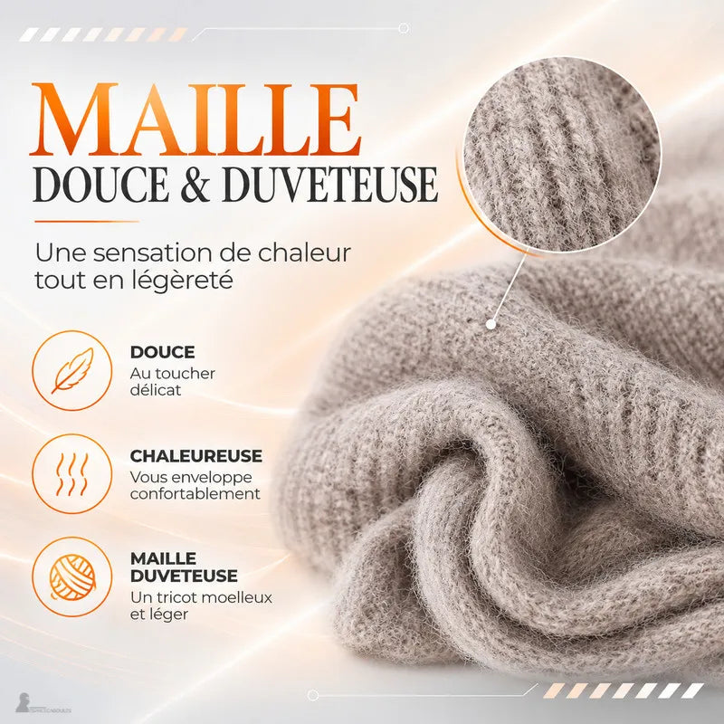 Détail de la maille douce et duveteuse de la cagoule femme Sélène, tricot moelleux et chaud - Espace Cagoules