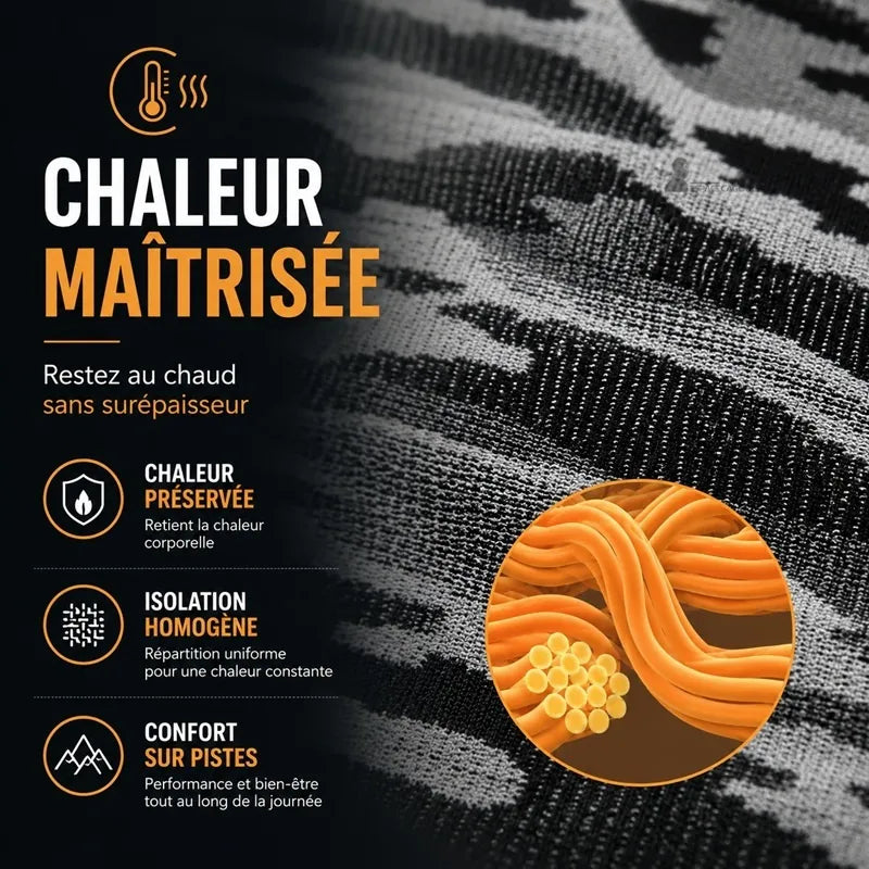 Détail de la maille de la cagoule fine sous casque de ski illustrant la chaleur maîtrisée, l'isolation homogène et le confort sur les pistes sans surépaisseur - Espace Cagoules
