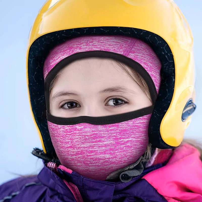 Tunn balaclava för barn grå, bärs under skidåkningshjälm, täcker ansikte och hals, värmeskydd för vintern.