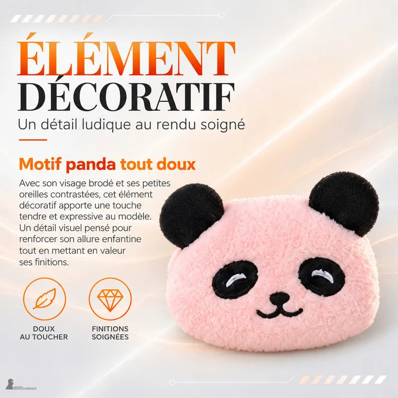 Haftowana różowa naszywka z pandą zdobiąca komin kominiarki dziecięcej na duży mróz - Espace Cagoules