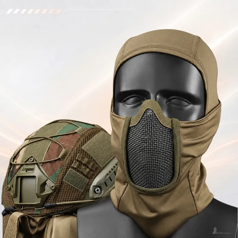 Cagoule grillagée airsoft FacialShield vert olive vue de face - Espace Cagoules