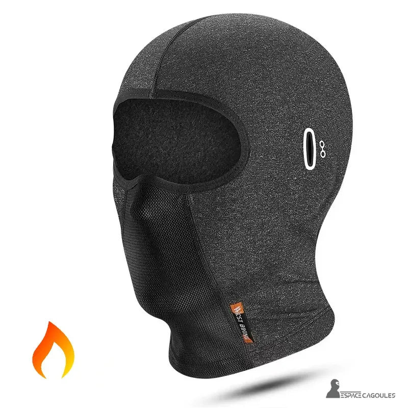 Cagoule hiver vélo grise respirante et chaude avec tissu polaire épais et design ajusté