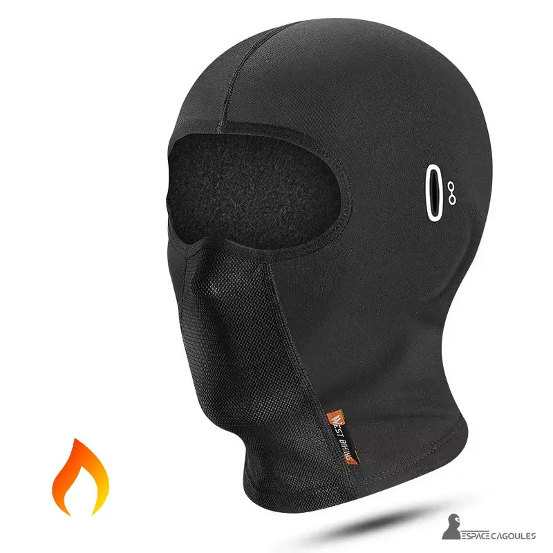 Cagoule hiver vélo noire classique avec maille respirante et doublure polaire chaude