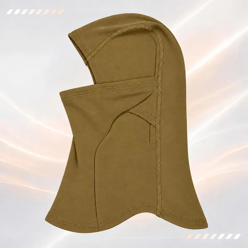 Cagoule laine mérinos Ovis camel vue de profil, coutures plates ton sur ton - Espace Cagoules