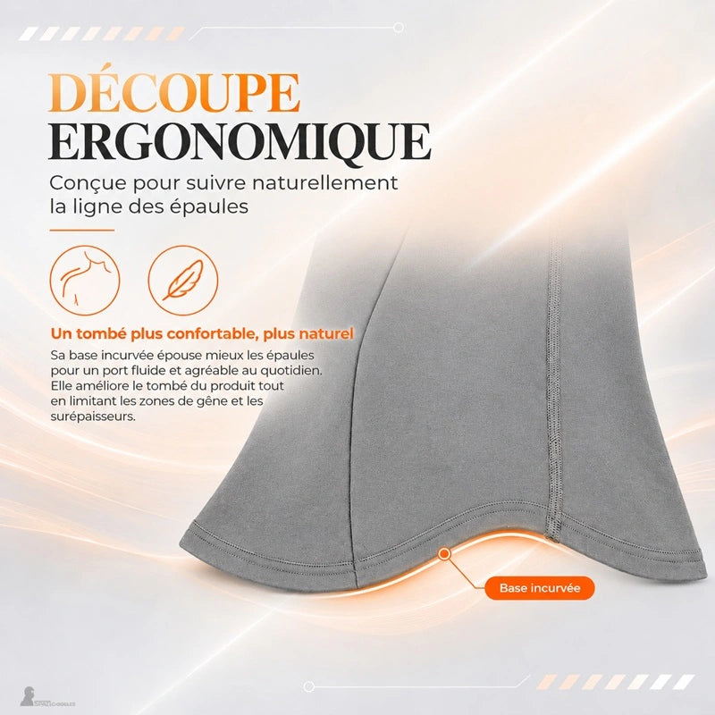  Infographie de la découpe ergonomique aux épaules de la cagoule laine mérinos.