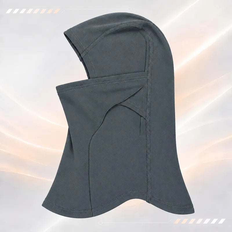 Cagoule laine mérinos Ovis gris foncé vue de profil, coupe intégrale tête, visage et cou - Espace Cagoules