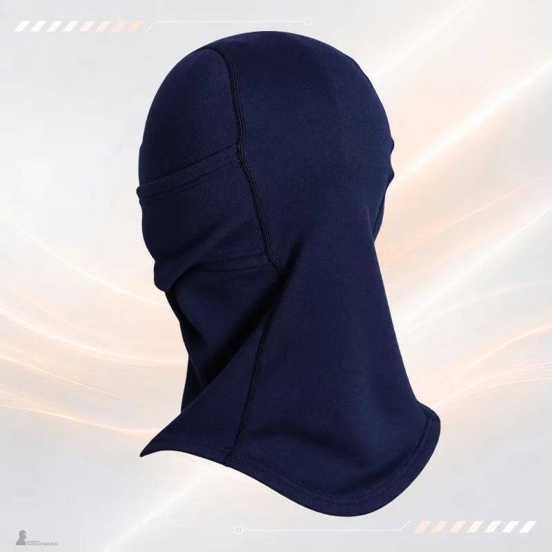 Cagoule laine mérinos Ovis bleu roi vue de dos, couture centrale plate et plastron qui descend sur la nuque - Espace Cagoules
