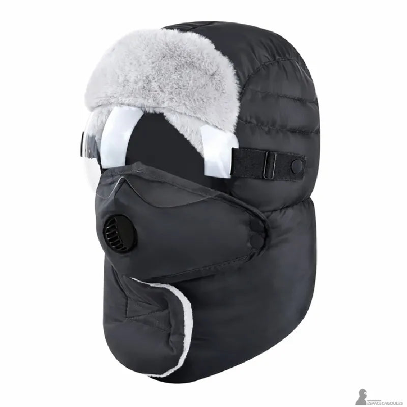 Cagoule masque matelassée à valve et visière noire isolante pour conditions climatiques extrêmes - Espace Cagoules