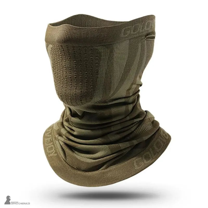 Cagoule masque moto en polyester extensible présentée seule, forme tour de cou couvrant le bas du visage, vue de trois quarts sur fond clair – Espace Cagoules