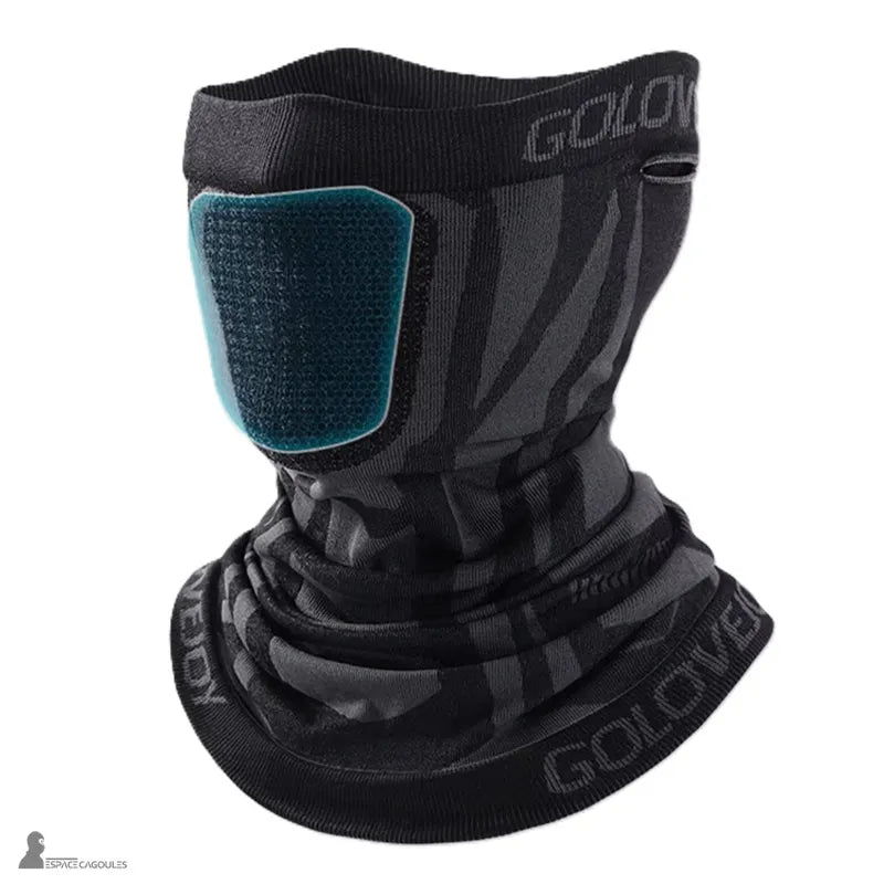 Cagoule masque moto en polyester avec zone buccale respirante mise en évidence, vue rapprochée montrant la structure aérée intégrée – Espace Cagoules