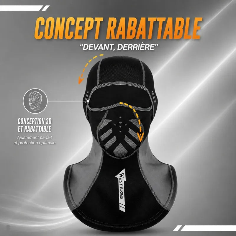 Cagoule motard gros plan sur le passage latéral renforcé accueillant une branche de lunettes pour réduire les points de pression - Espace Cagoules