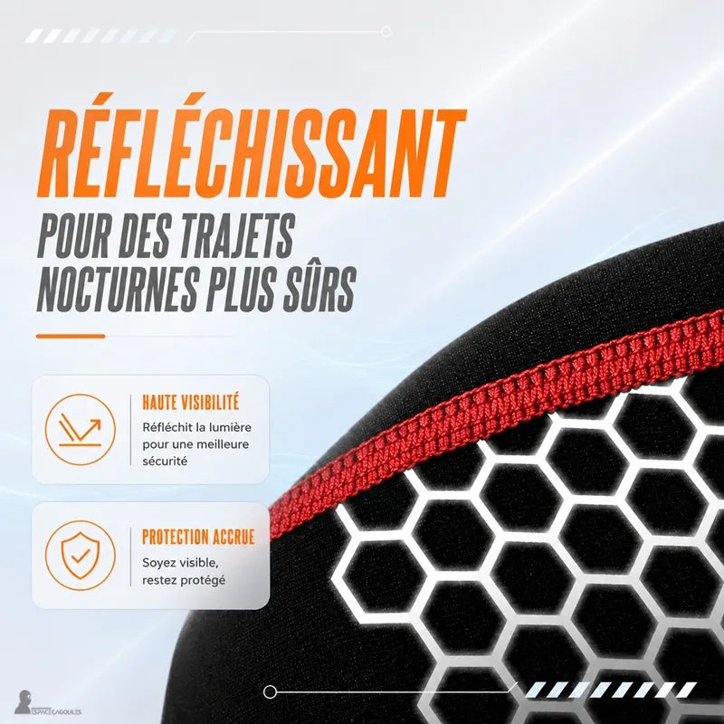 Gros plan sur la maille réfléchissante à motif alvéolé de la cagoule moto anti-transpiration pour les trajets nocturnes - Espace Cagoules