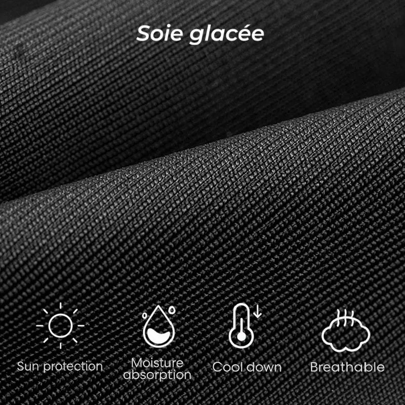 Zoom tissu soie glacée SunDrap — 4 propriétés protection solaire absorption humidité refroidissement respirabilité — Espace Cagoules