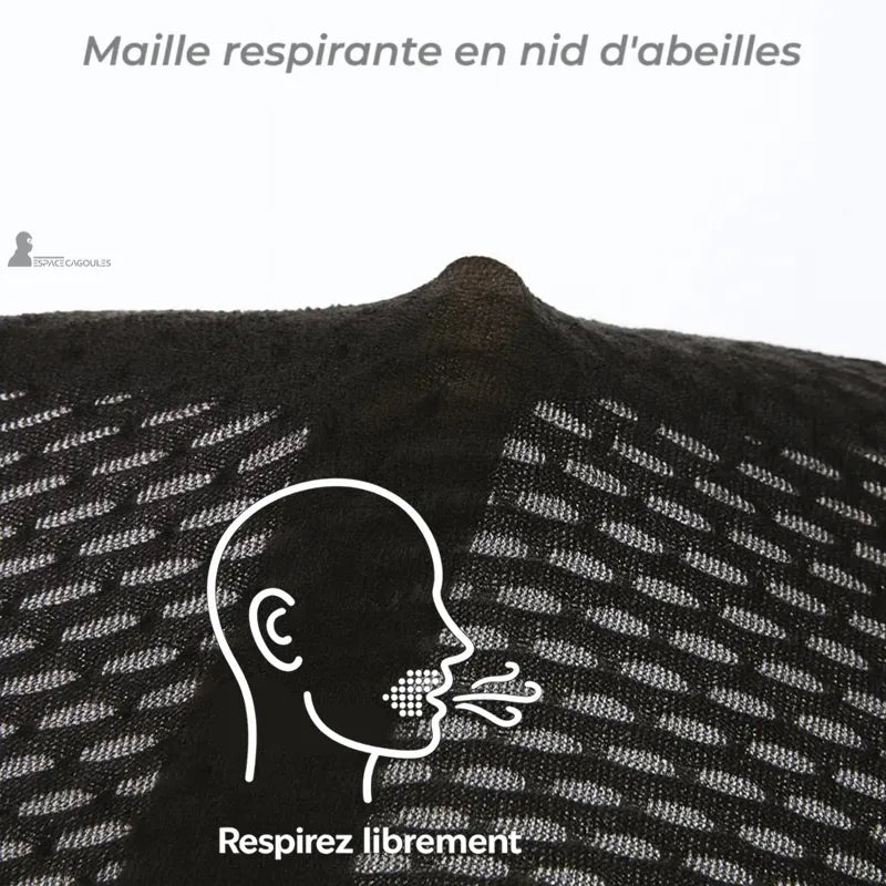 Cagoule moto été femme Solara — zoom maille respirante en nid d'abeilles soie glacée noire — Espace Cagoules
