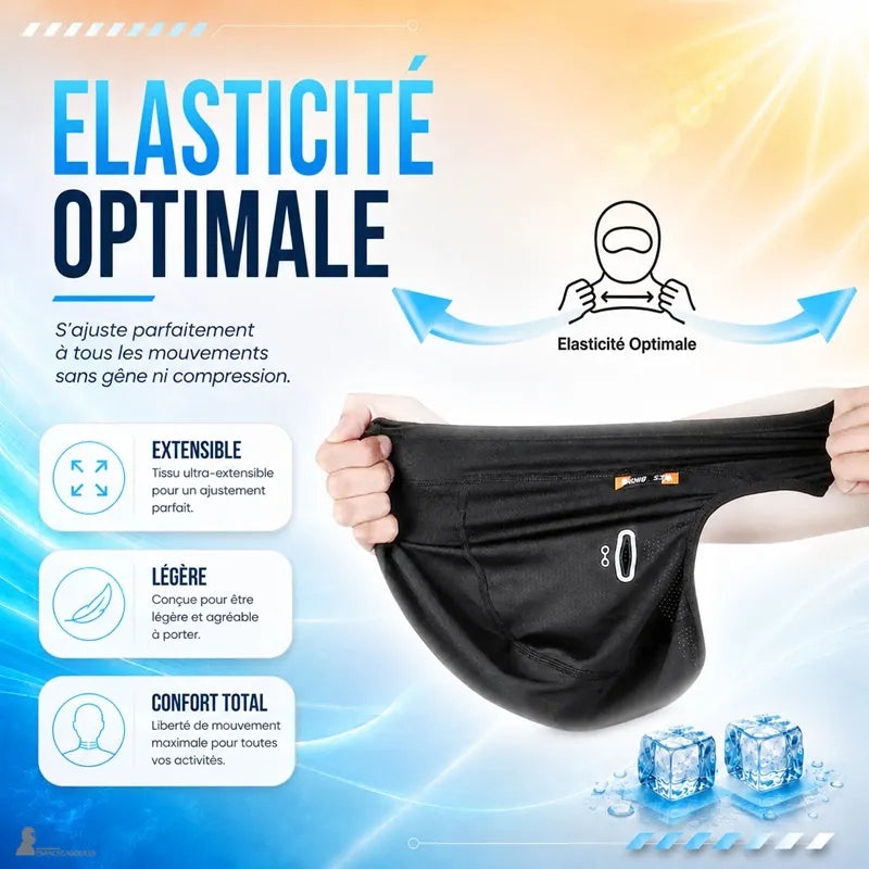 Cagoule moto été minimaliste noire étirée à la main montrant son tissu ultra-extensible - Espace Cagoules