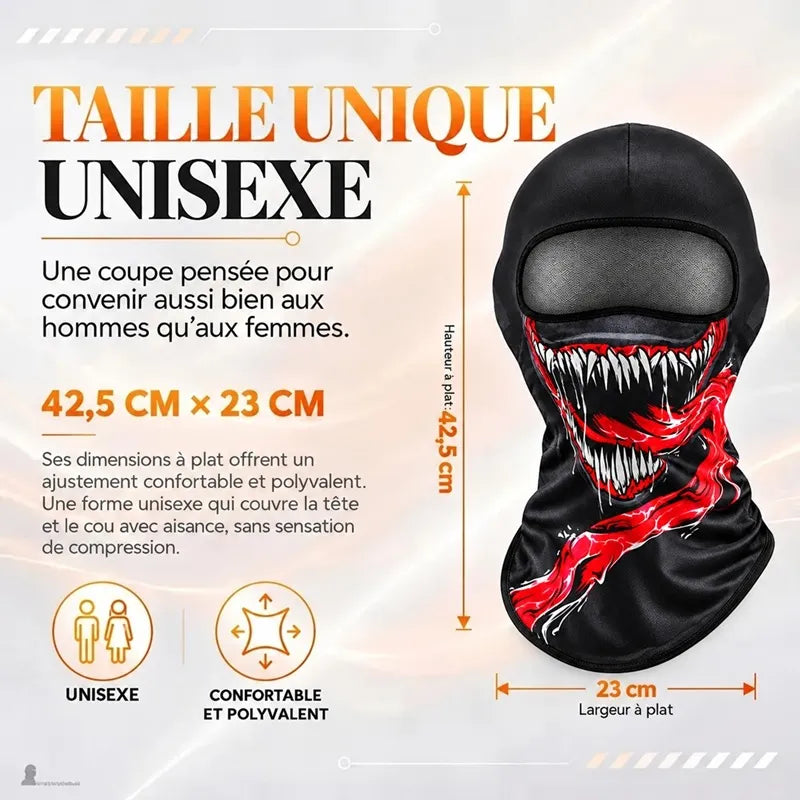 Cagoule moto unisexe Alien à plat avec ses dimensions de 42,5 cm de hauteur et 23 cm de largeur - Espace Cagoules