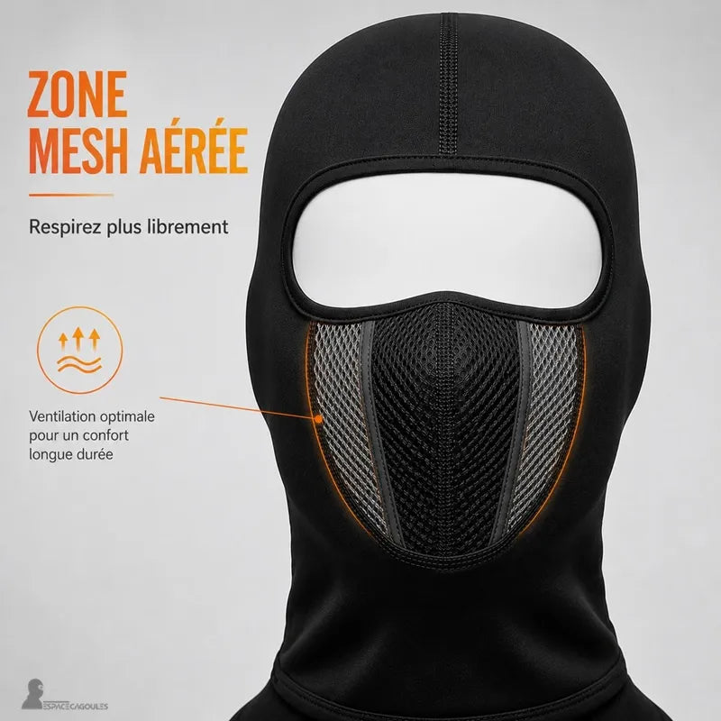 Zone mesh aeree au niveau de la bouche de la cagoule moto lycra pour une ventilation optimale - Espace Cagoules