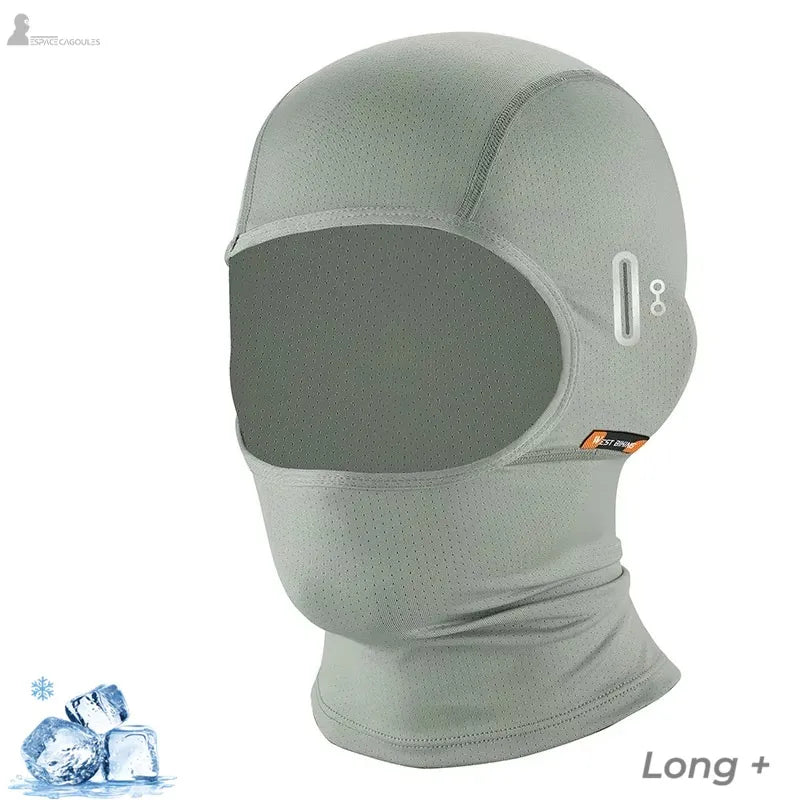 Cagoule grise longue avec ouverture lunettes et coupe couvrante ajustée sous casque - Espace Cagoules