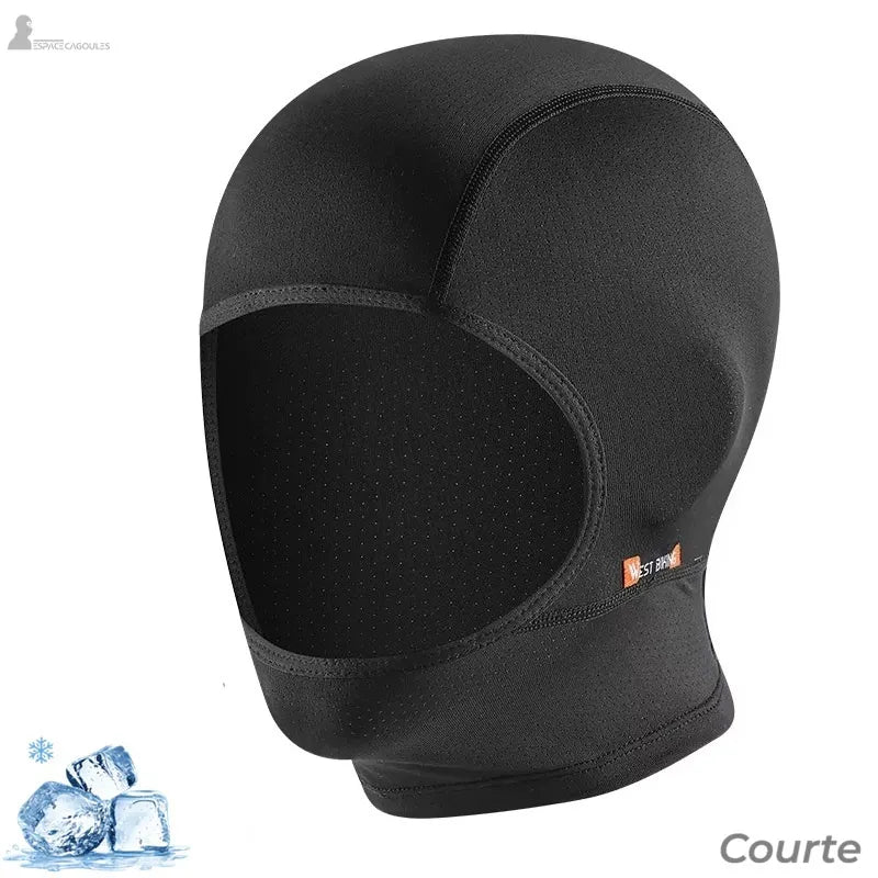 Cagoule noire courte vue de profil avec tissu micro perforé et finition lisse - Espace Cagoules