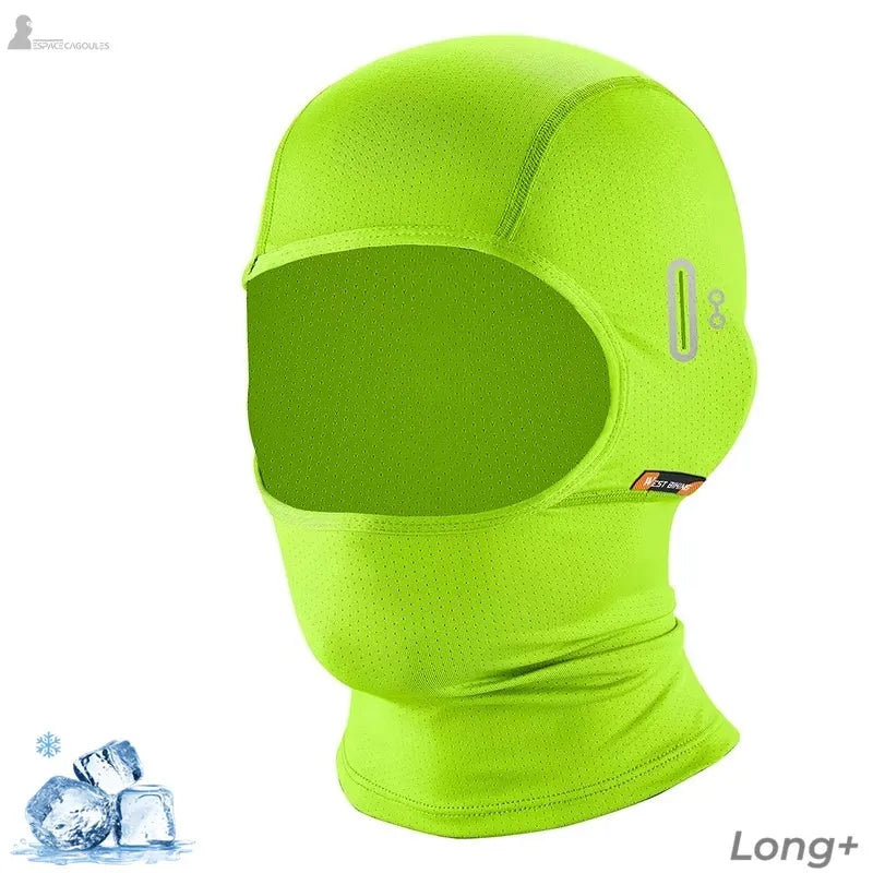 Cagoule verte longue avec ouverture lunettes et maille aérée sur zone visage - Espace Cagoules