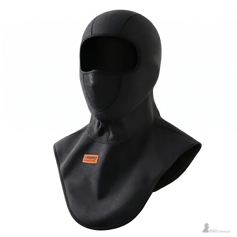 Vue de profil d'un masque de protection thermique noir pour sports d'hiver avec découpe oculaire large - Espace Cagoules