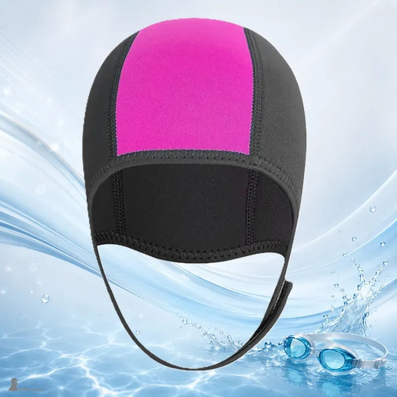 Bonnet de natation néoprène noir à empiècement rose vif pour femme en eau froide - Espace Cagoules