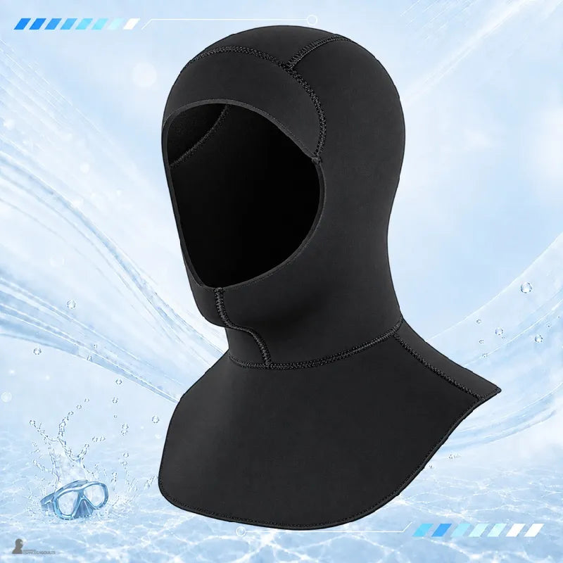 Cagoule de plongée OceanGuard vue de face, découpe dégageant les yeux, le nez et la bouche - Espace Cagoules