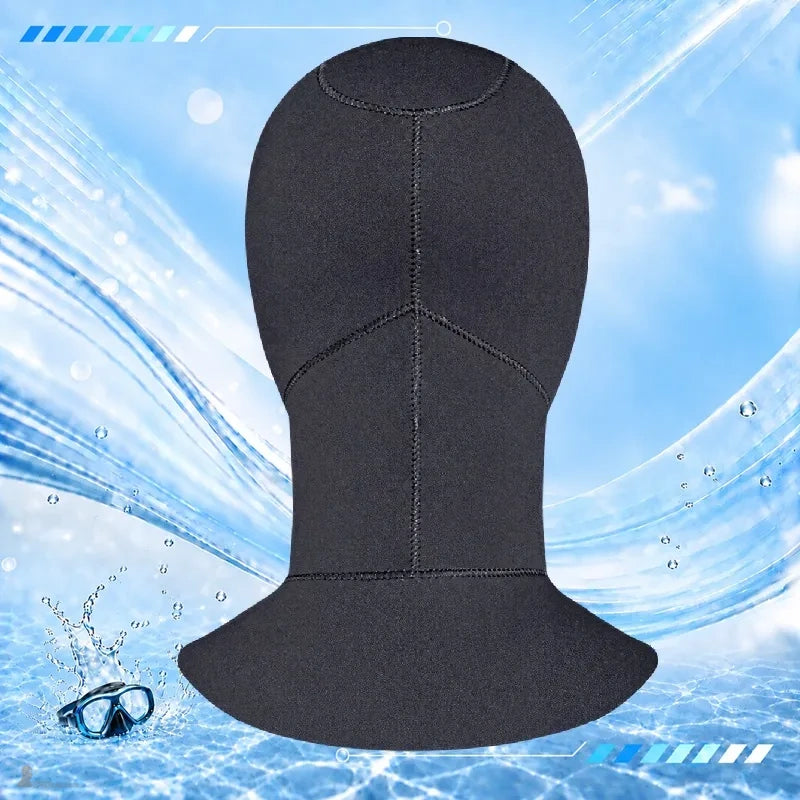 Dos de la cagoule plongée 3 mm noire avec plastron prolongé et coutures apparentes - Espace Cagoules
