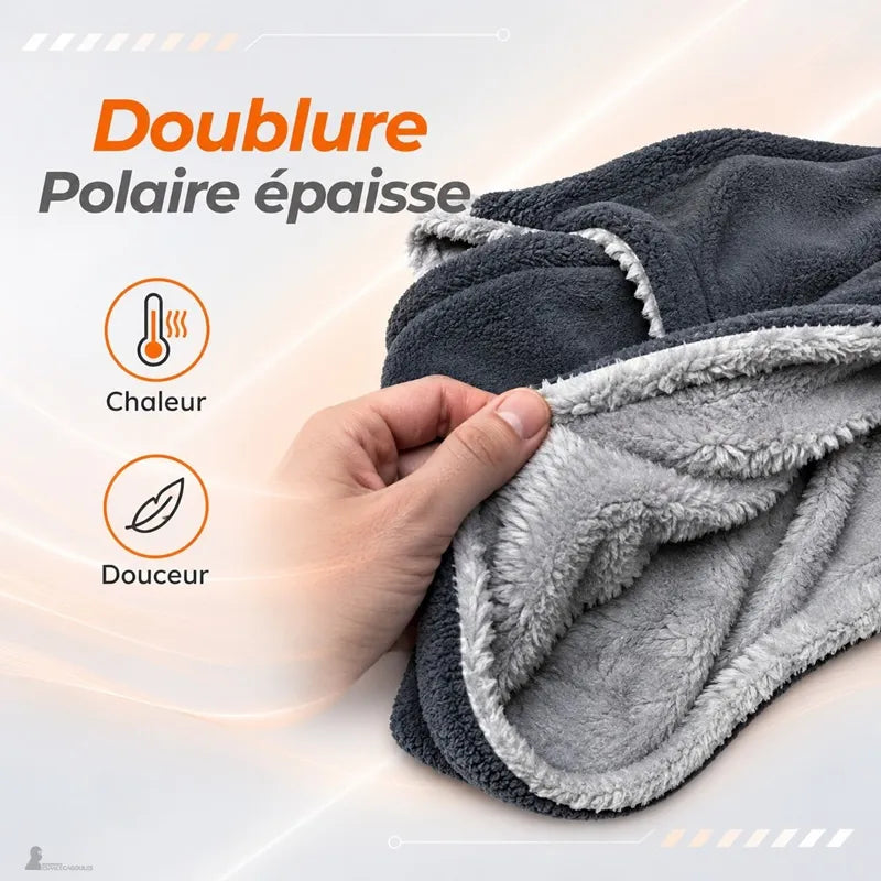 Cagoule polaire marron doublée sherpa présentée seule sur fond clair, ouverture faciale ovale visible - Espace Cagoules
